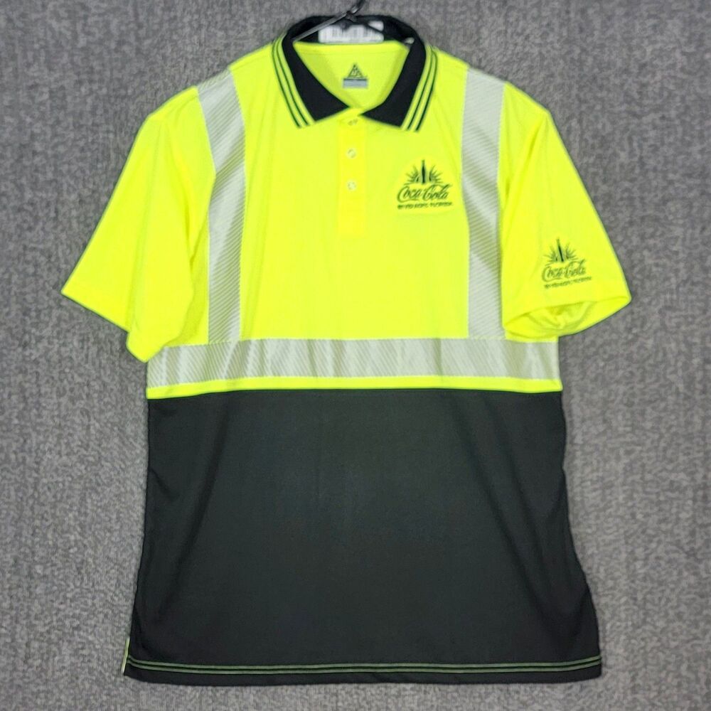 Coca Cola Beverages Florida Polo Shirt Mens XL Yellow Black Reflective Apparel